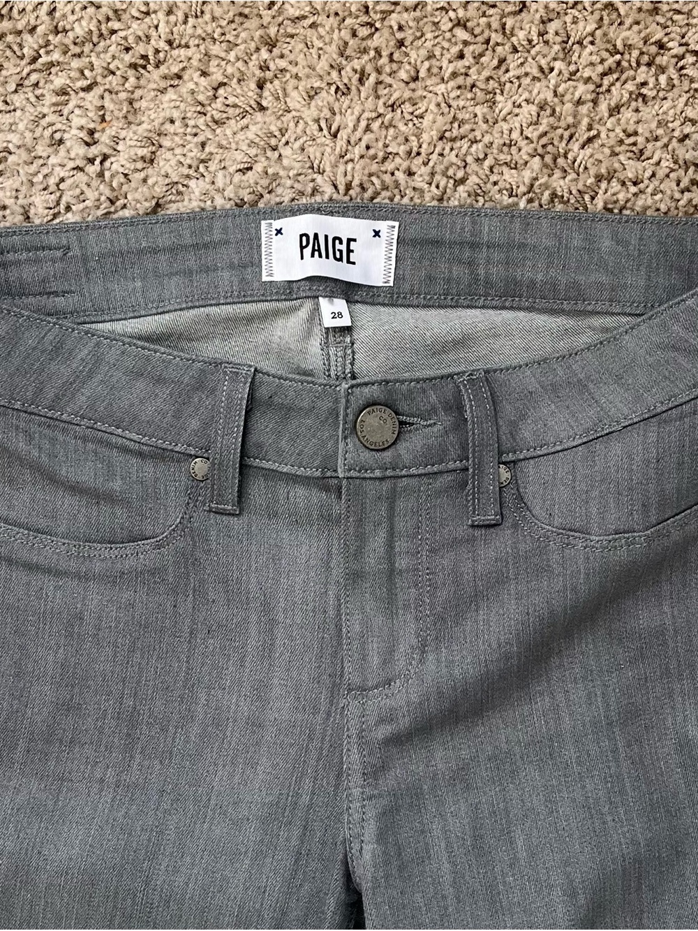 PAIGE Mid-Rise Gray and White Pants
